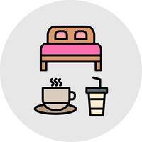 cama y desayuno línea lleno ligero icono vector