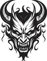 infernal mal cabeza de diablo símbolo en negro maligno calificación cabeza de diablo tatuaje en negro ic estilo vector