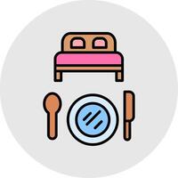 cama y desayuno línea lleno ligero icono vector