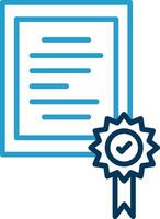 certificado línea azul dos color icono vector