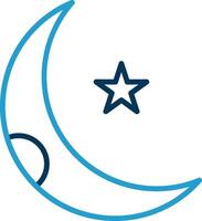 Luna línea azul dos color icono vector