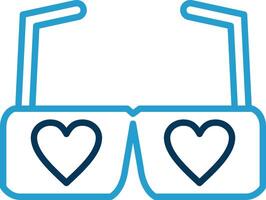 corazón lentes línea azul dos color icono vector