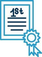 certificado línea azul dos color icono vector