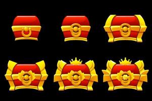 The mystery golden and red chest. Level UP icons for UI 2D game. vector