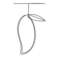 Continuous single one line drawing mango fruit with leaf art vector