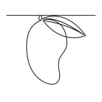 Continuous single one line drawing mango fruit with leaf art vector