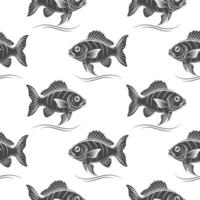 Seamless pattern, silhouettes of sea fish with waves on a white background. Print, textile vector