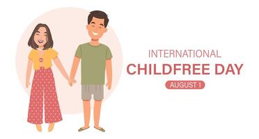 International Childfree Day banner. Happy young married couple without children. Childfree ideology. Voluntary childlessness. Illustration vector