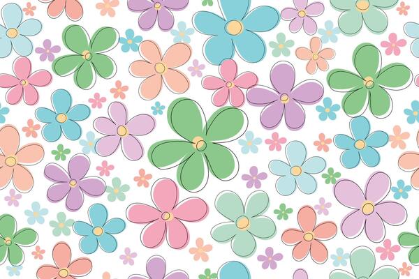 Doodle flowers, seamless summer or spring print. Cute delicate flowers.