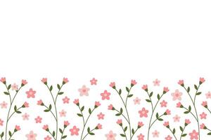Horizontal botanical background with a border of delicate blooming pink flowers. vector