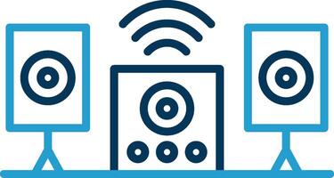 audio sistema línea azul dos color icono vector