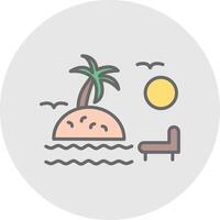 puesta de sol en playa línea lleno ligero icono vector