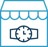 reloj tienda línea azul dos color icono vector