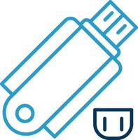 memoria USB línea azul dos color icono vector