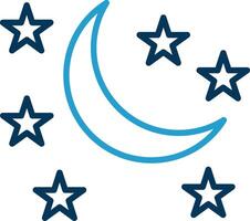 Luna línea azul dos color icono vector