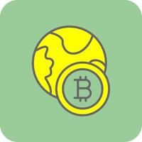 bitcoin mundo lleno amarillo icono vector