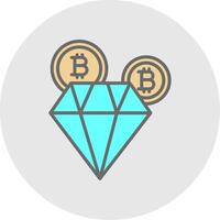 bitcoin diamante línea lleno ligero icono vector