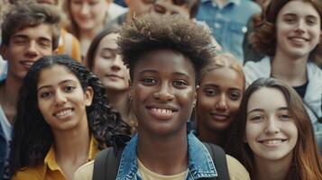 a diverse group of young adults smiling looking photo