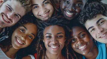 a diverse group of young adults smiling looking photo