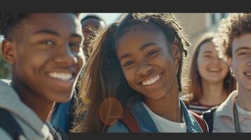 a diverse group of young adults smiling looking photo