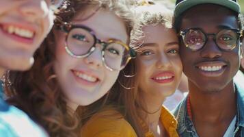 a diverse group of young adults smiling looking photo