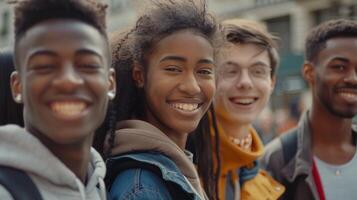 a diverse group of young adults smiling looking photo