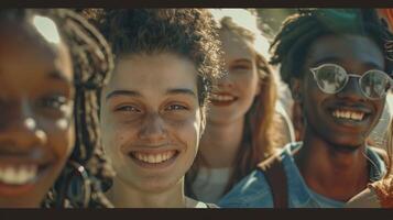 a diverse group of young adults smiling looking photo