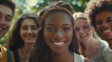 a diverse group of young adults smiling looking photo