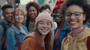 a diverse group of young adults smiling looking photo