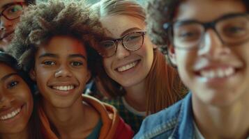 a diverse group of young adults smiling looking photo