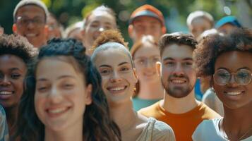 a diverse group of young adults smiling looking photo