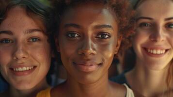 a diverse group of young adults smiling looking photo