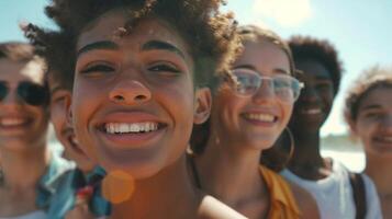 a diverse group of young adults smiling looking photo