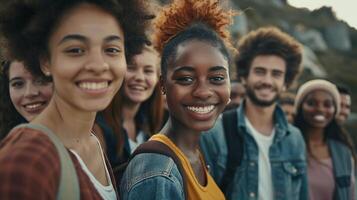 a diverse group of young adults smiling looking photo