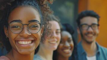 a diverse group of young adults smiling looking photo