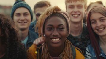 a diverse group of young adults smiling looking photo