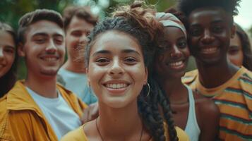 a diverse group of young adults smiling looking photo