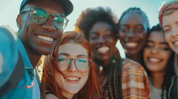 a diverse group of young adults smiling looking photo