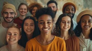 a diverse group of young adults smiling looking photo