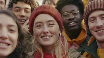 a diverse group of young adults smiling looking photo