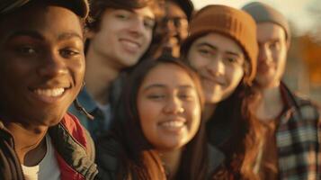 a diverse group of young adults smiling looking photo