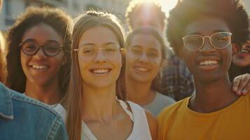 a diverse group of young adults smiling looking photo