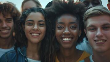 a diverse group of young adults smiling looking photo