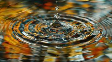 a droplet falls reflecting wave patterns on water photo