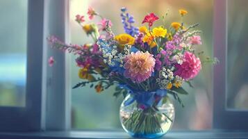 a fresh bouquet of multi colored flowers photo