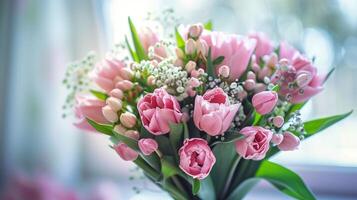 a fresh bouquet of pink flowers brings romance photo