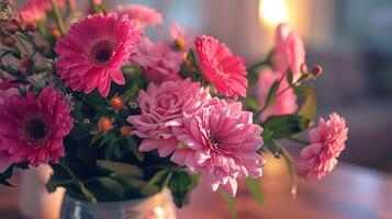 a fresh bouquet of pink flowers brings romance photo