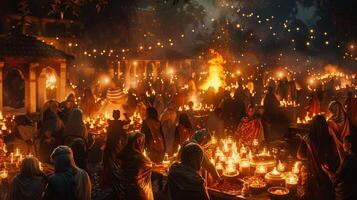 un alegre celebracion de culturas iluminado foto