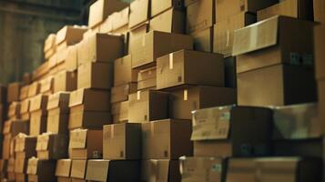 a large stack of cardboard boxes inside warehouse photo