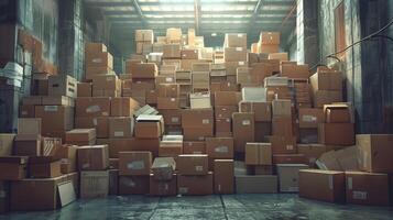 a large stack of cardboard boxes inside warehouse photo